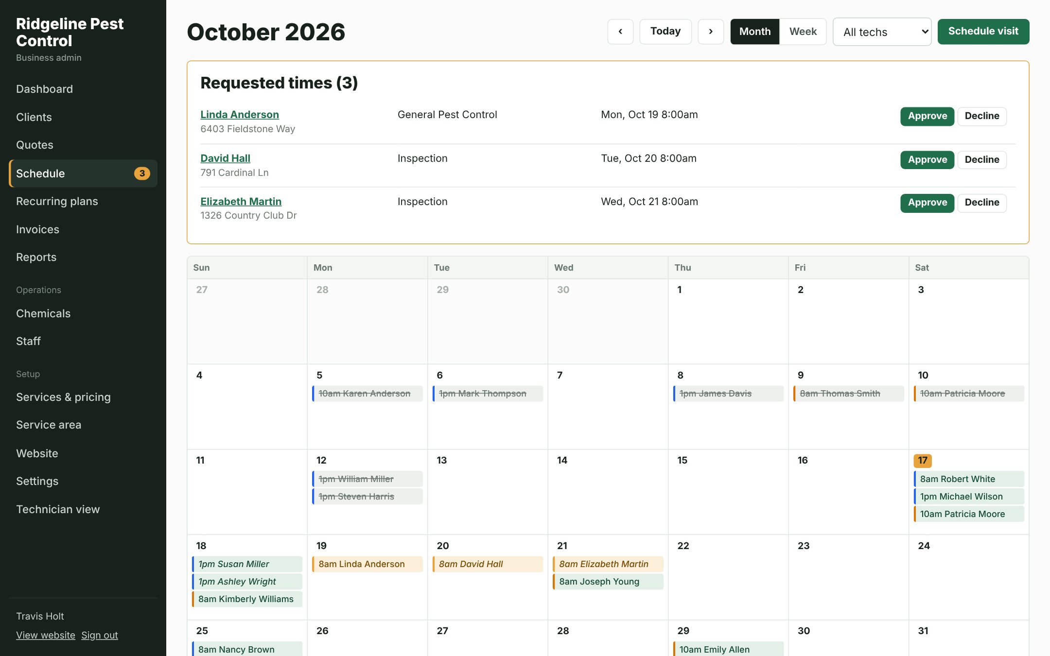 Schedule with requested times to approve