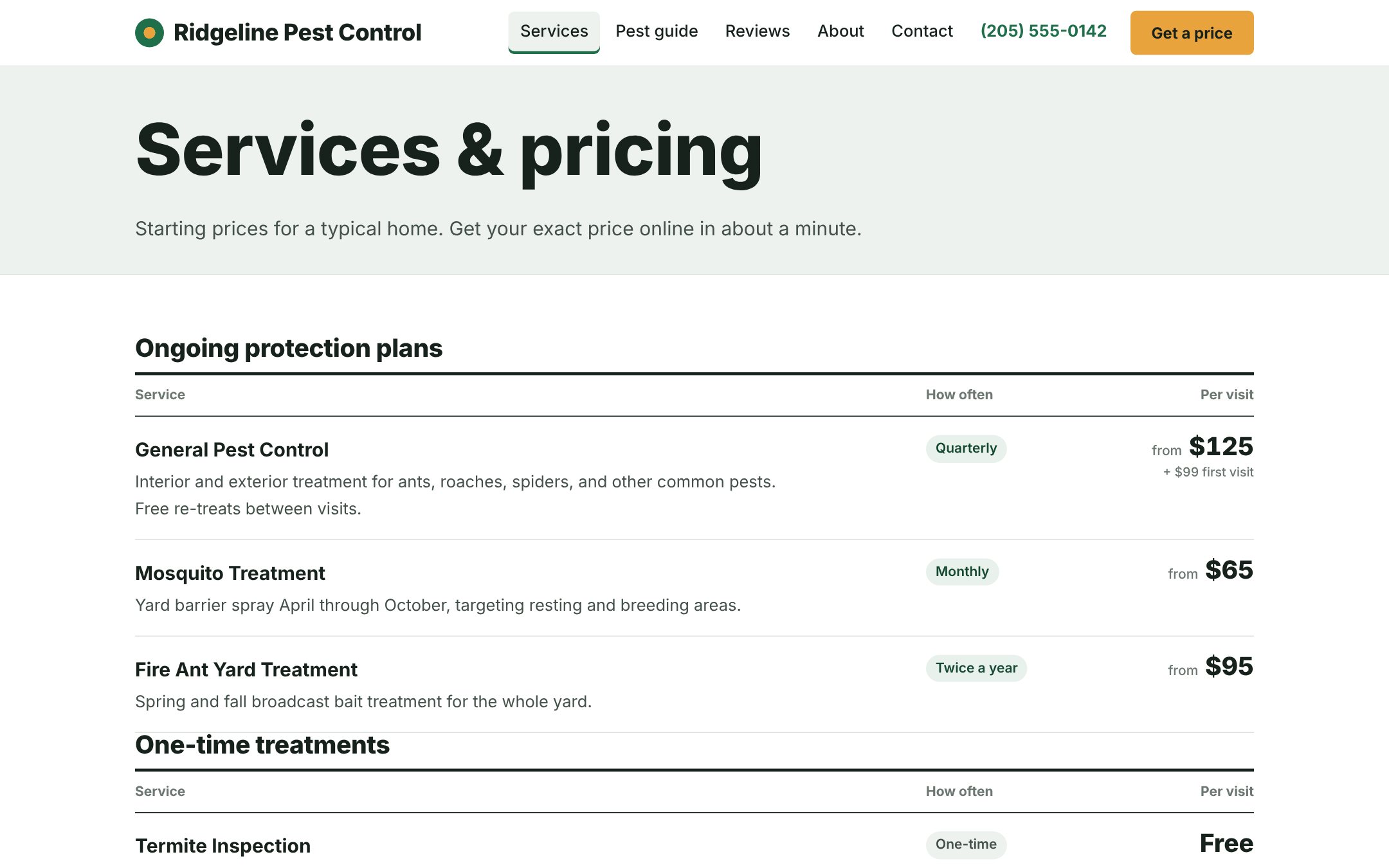 Public services and pricing page